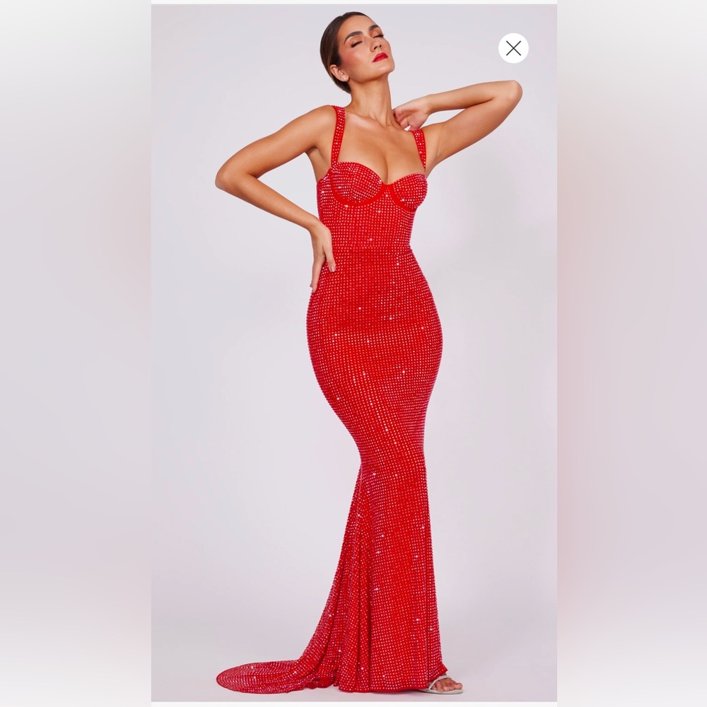 NWOT Red Embellished fishtail gown